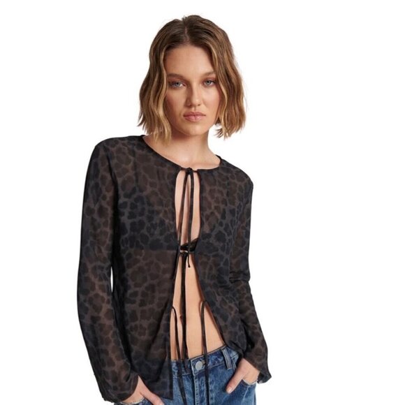 One Teaspoon Top Leopard Chiffon for Layering Black Gray Size S - Picture 3 of 12